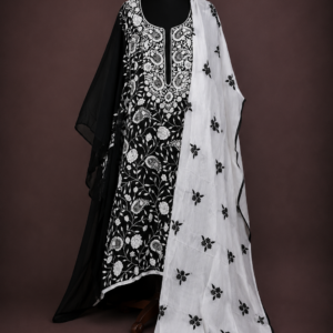 Elegant Black and White Viscose Georgette Salwar Suit