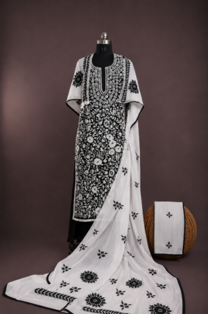 Elegant Black and White Viscose Georgette Salwar Suit