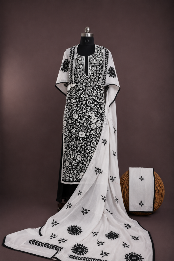 Elegant Black and White Viscose Georgette Salwar Suit