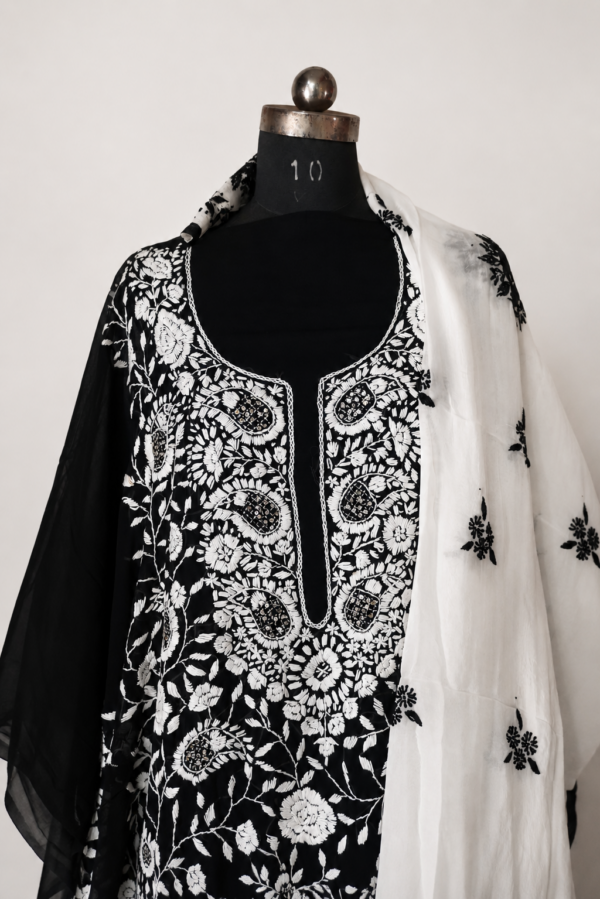 Premium Pure Viscose Georgette Black White Ethnic Suit for Women