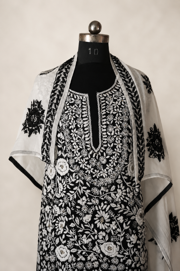Premium Pure Viscose Georgette Black White Ethnic Suit for Women