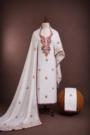 Pure Dyeable White Hand Work Suit