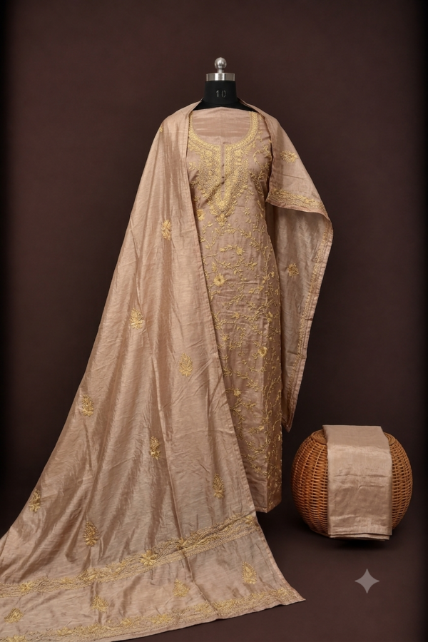 Mul chanderi tone to tone hand work suit